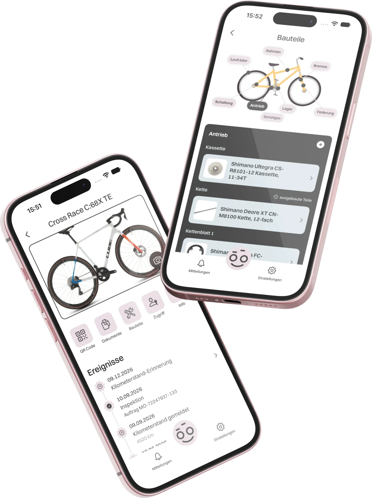 RadRoadie App – Fahrrad-Übersicht und Bauteile-Ansicht